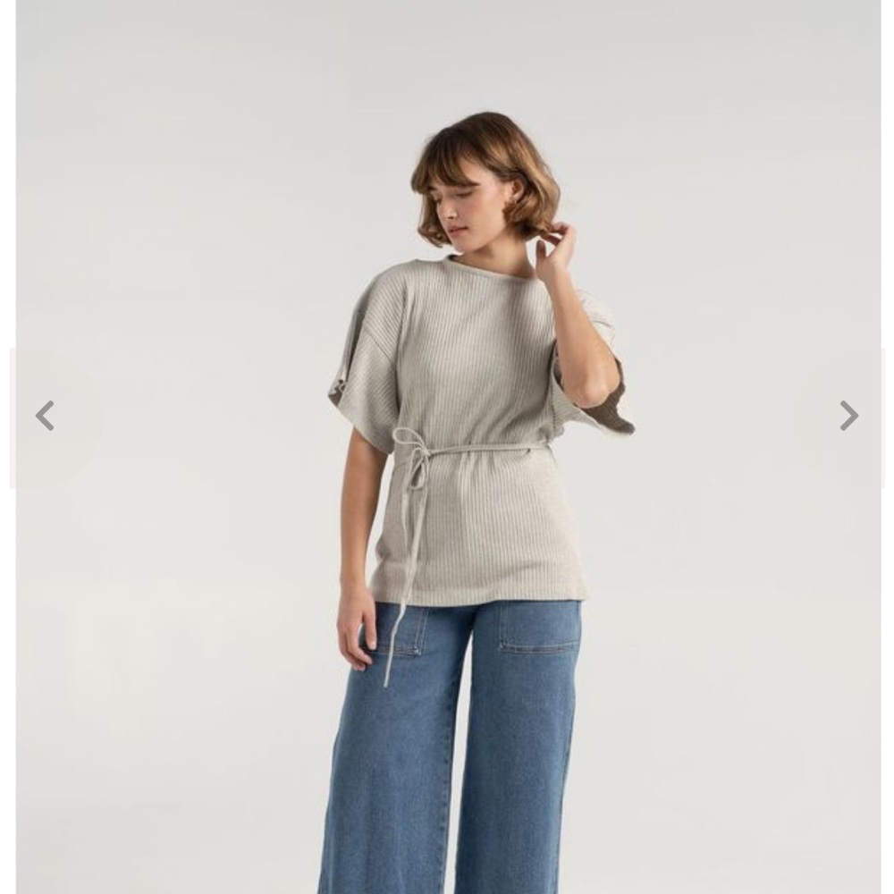 Baserange Clair Ribbed Wrap Top in Apricot